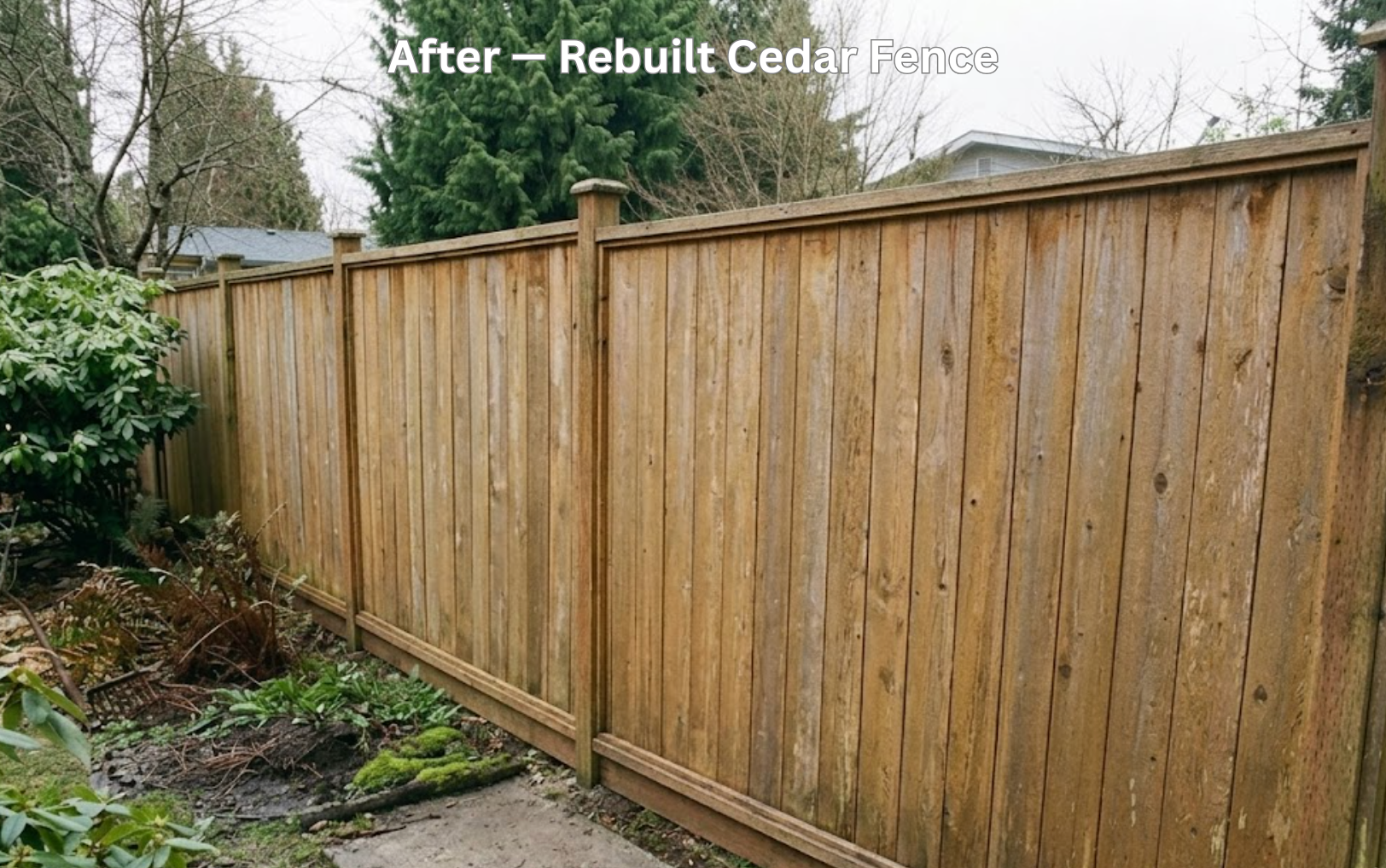 After — new rain-ready cedar fence